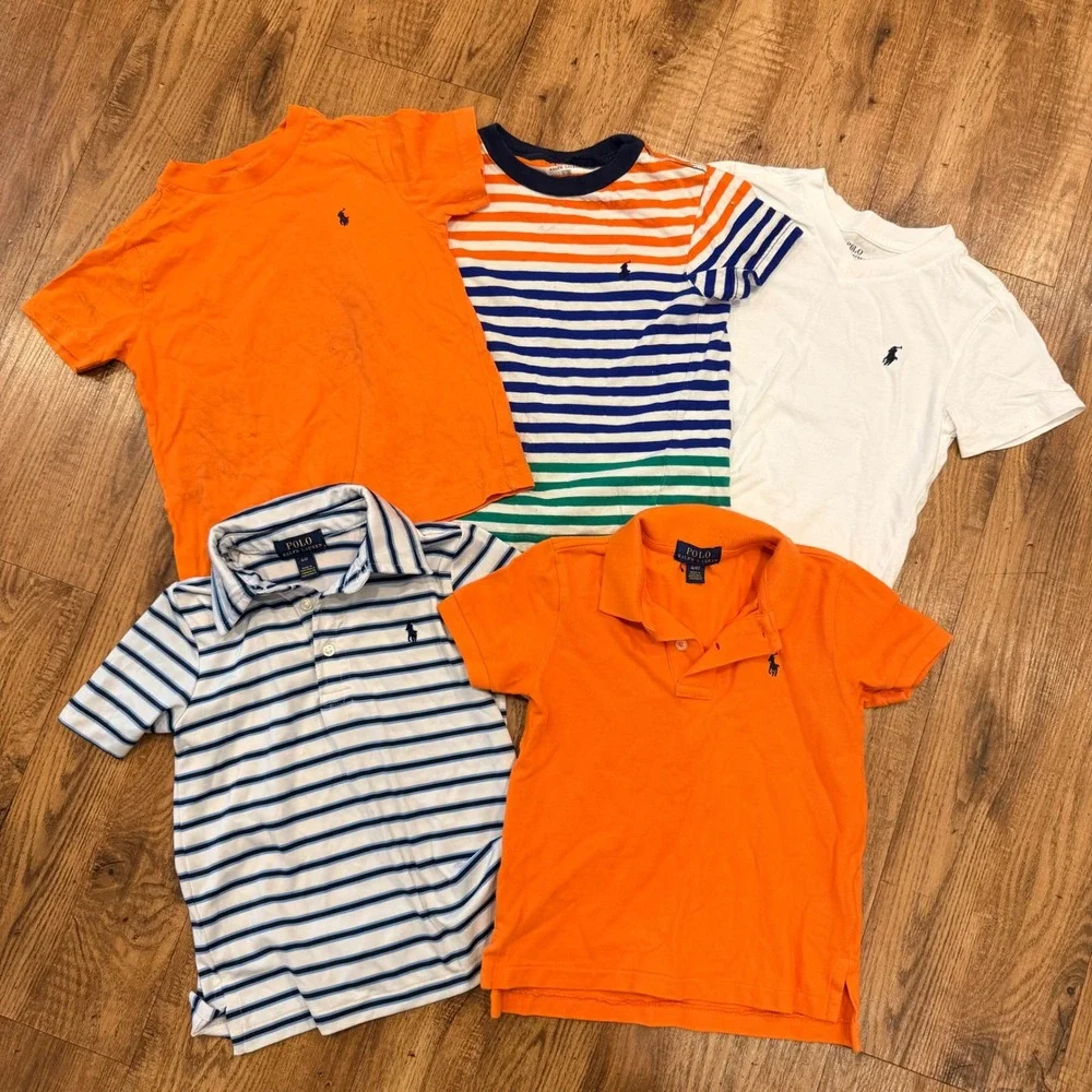 Polo Ralph Lauren Kids Shirts Bundle 5pc Size 4T Orange White Striped Polos Tees - Picture 1 of 16